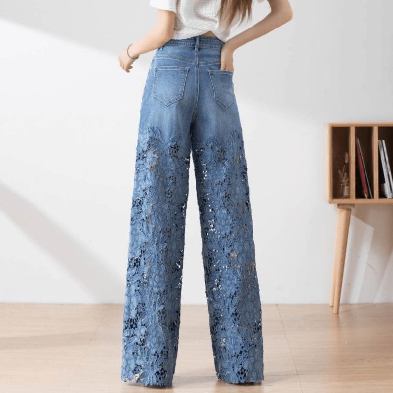 F5151 Hollow Lace Patchwork Jeans