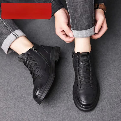 Men's Platform Leather Casual Business Black Boots