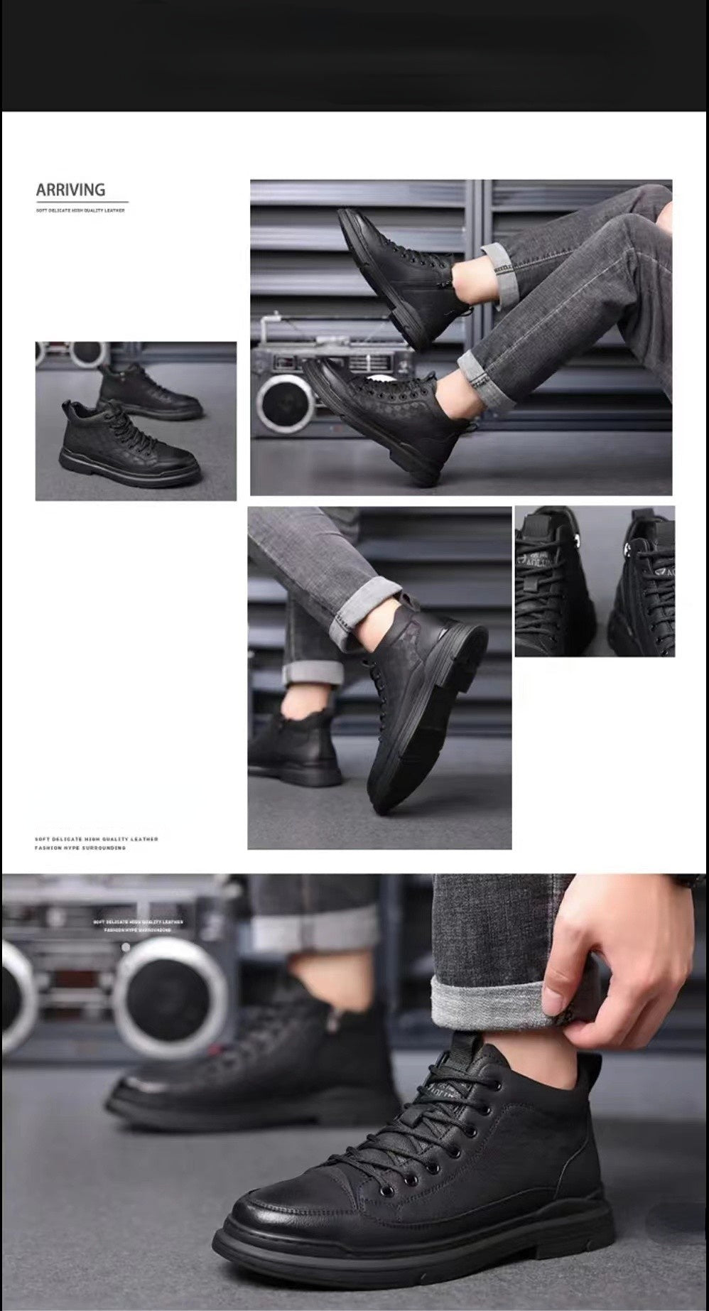 Men's Platform Leather Casual Business Black Boots