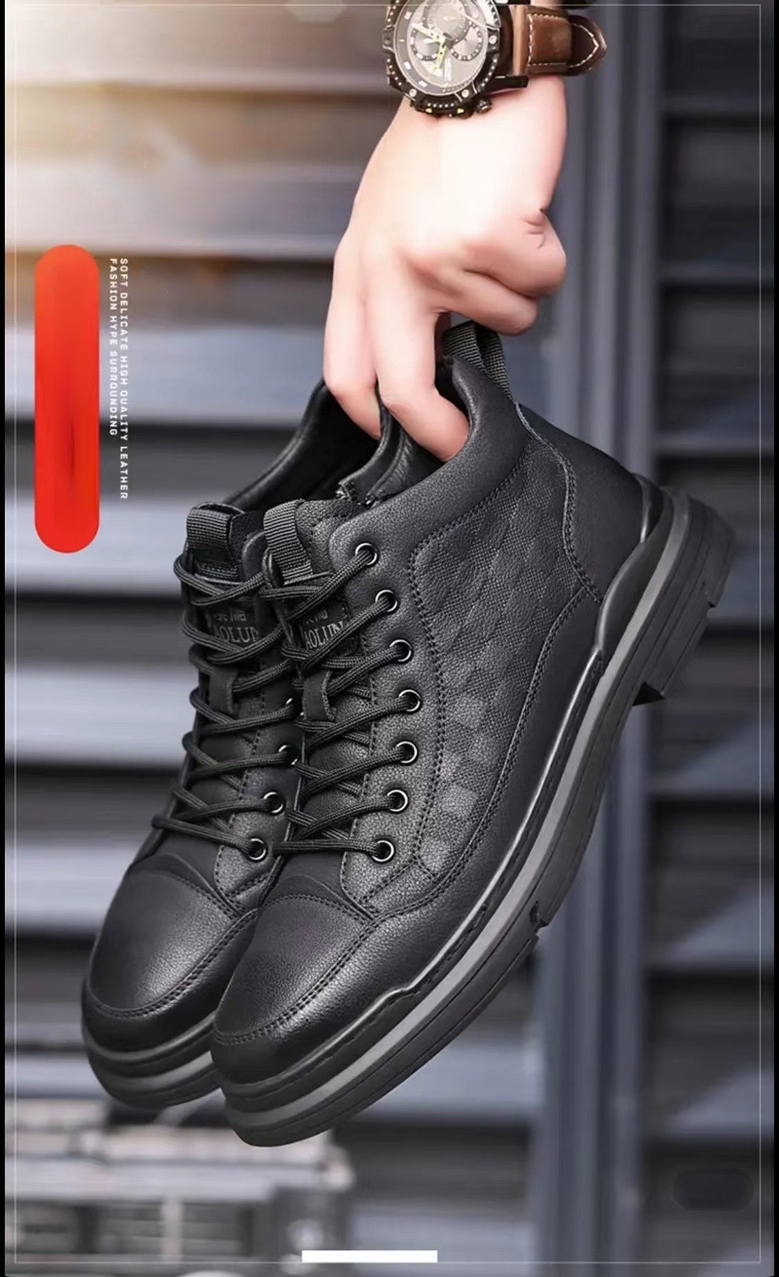 Men's Platform Leather Casual Business Black Boots