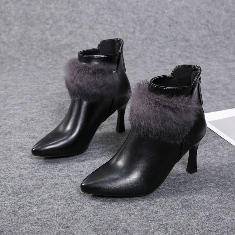 Fleece-trimmed leather boots