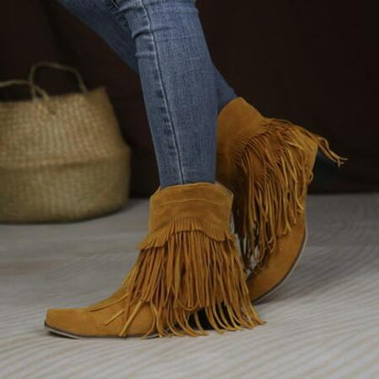 Autumn Winter Women's Chunky Heel Fringed Ankle Boots