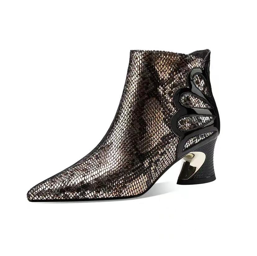 New Pointed Rhinestone Pattern Leather Boots