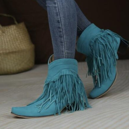 Autumn Winter Women's Chunky Heel Fringed Ankle Boots