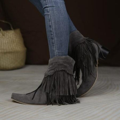 Autumn Winter Women's Chunky Heel Fringed Ankle Boots