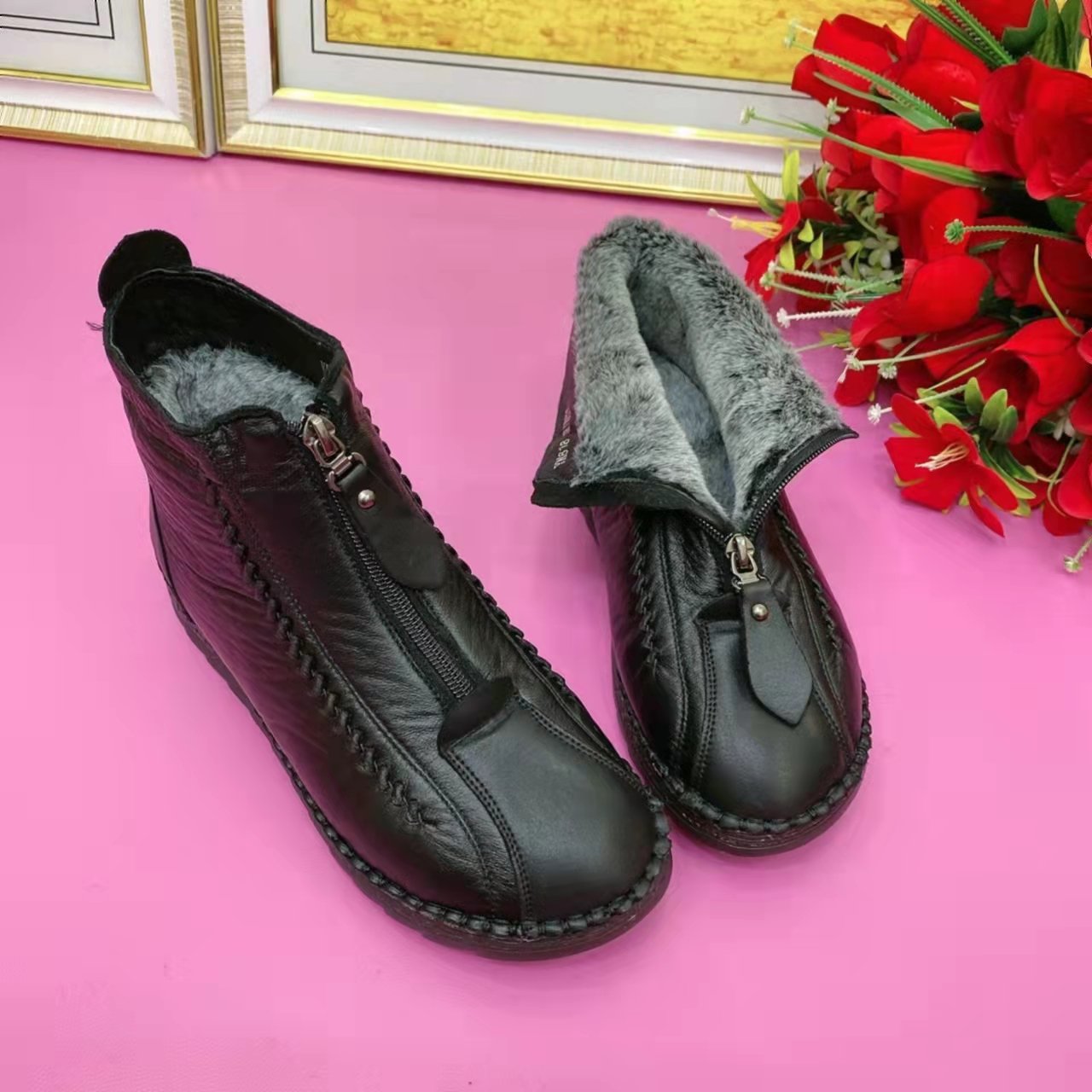 Retro Soft Leather Velvet Women's Winter Shoes "MaMa Shoes"