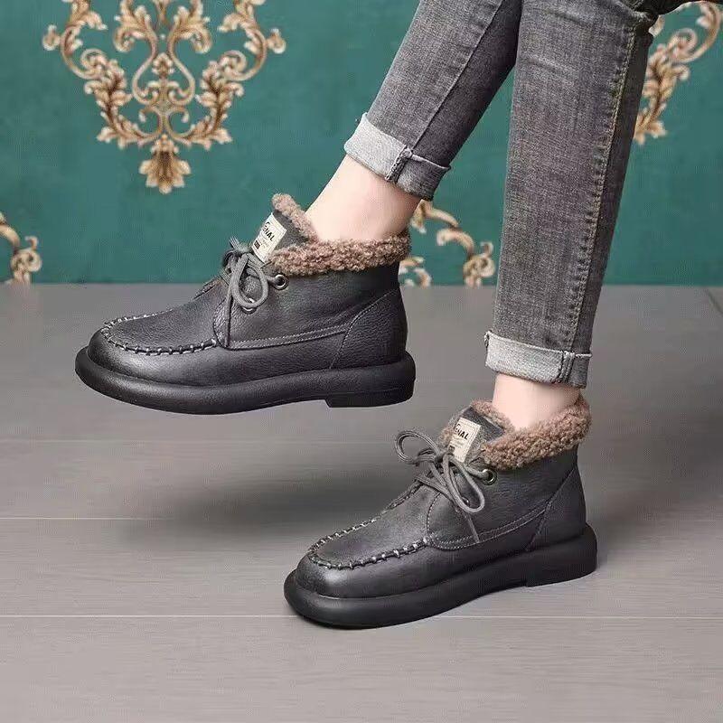 Retro Style Lace-up Casual Velvet Martin Boots