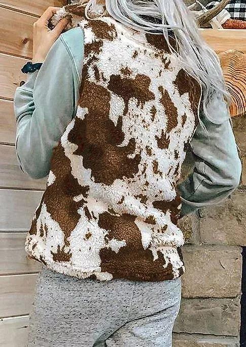 Cow Pocket Zipper Plush Warm Sleeveless Vest Coat