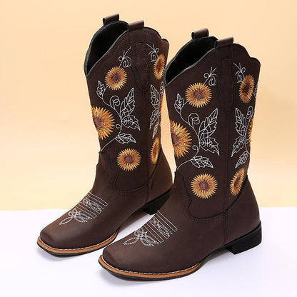 Low Heel Hiking Boots Solid Color Autumn Winter Women's Cowboy Boots