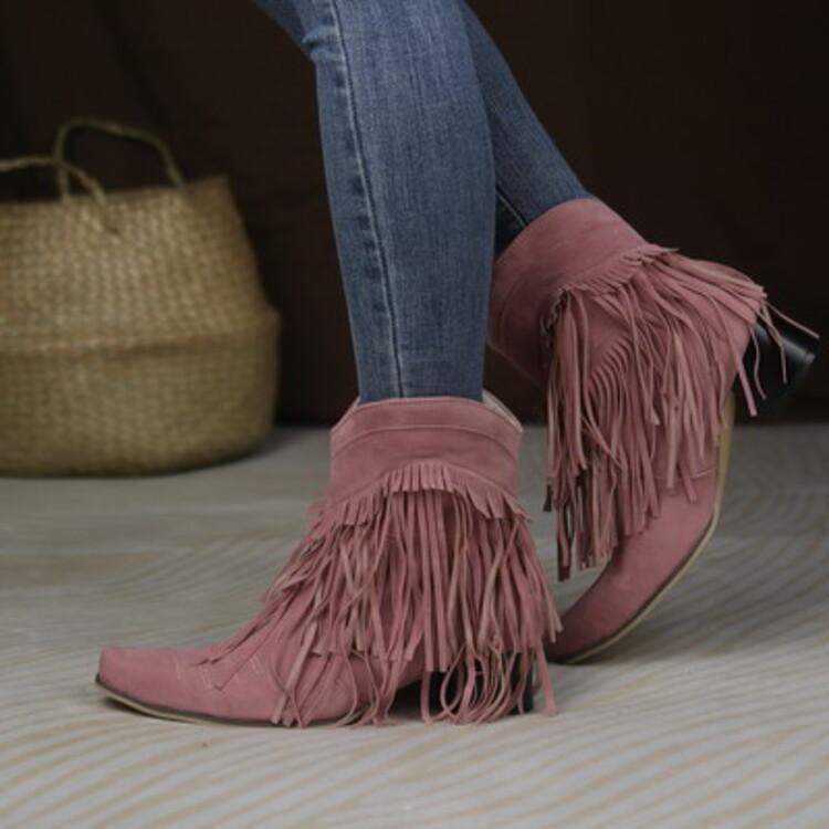 Autumn Winter Women's Chunky Heel Fringed Ankle Boots