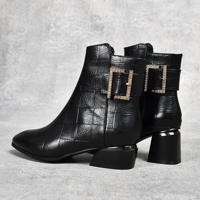 Plaid embossed leather boots