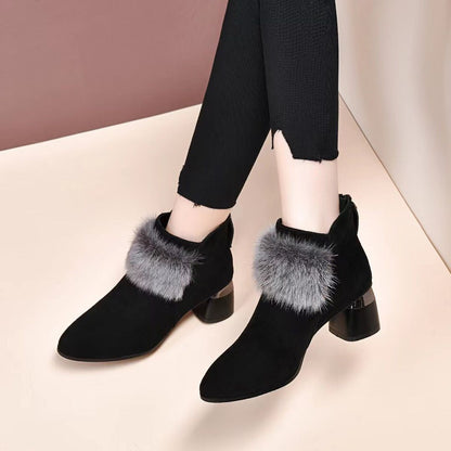 Plush trim leather boots