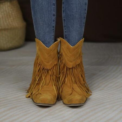 Autumn Winter Women's Chunky Heel Fringed Ankle Boots