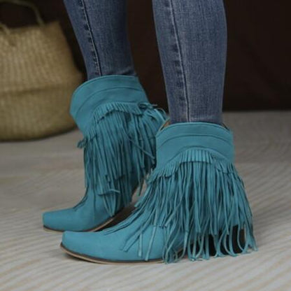 Autumn Winter Women's Chunky Heel Fringed Ankle Boots