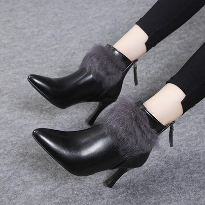 Fleece-trimmed leather boots