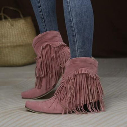 Autumn Winter Women's Chunky Heel Fringed Ankle Boots