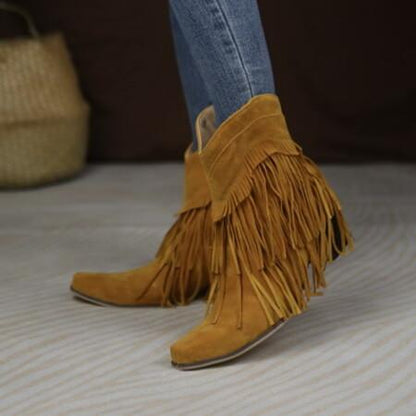 Autumn Winter Women's Chunky Heel Fringed Ankle Boots