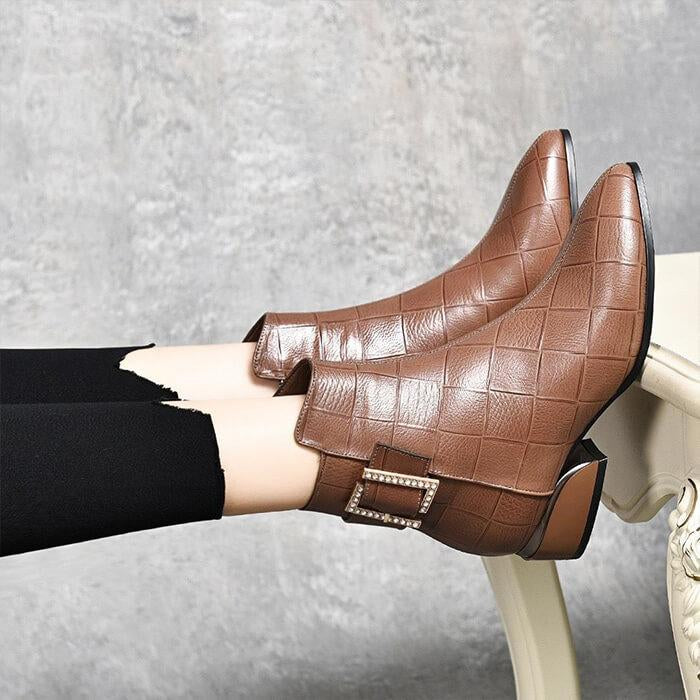 Plaid embossed leather boots