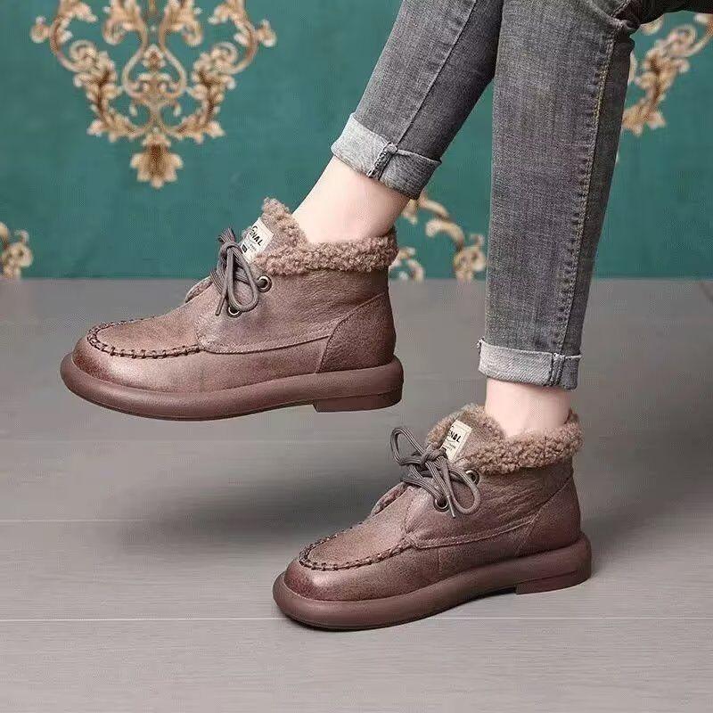 Retro Style Lace-up Casual Velvet Martin Boots